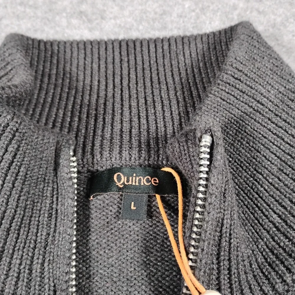 Quince Organic Cotton Quarter Zip Sweater Men's Large Charcoal Gray Pullover
